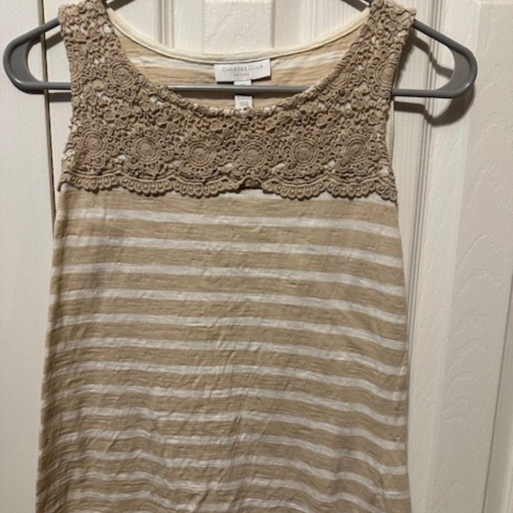 Charter Club Women's Sleeveless Lace Design Striped Top